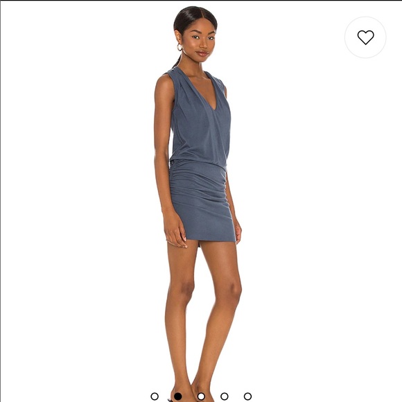 Monrow Tucked Shoulder Shirred Dress in Blue Steel sz M - Picture 2 of 11